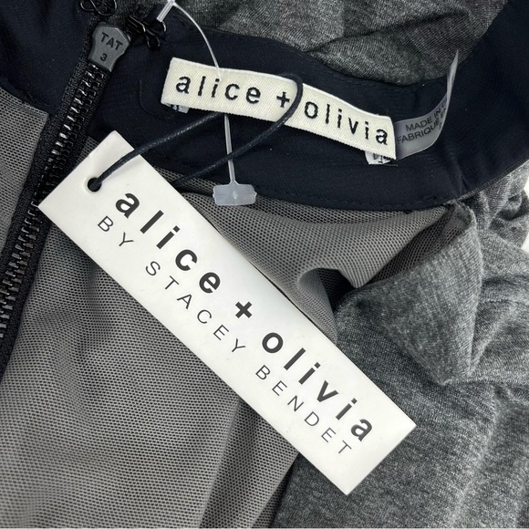 NWT Alice + Olivia Pace Dress in Charcoal Gray Ruched Knit Leather Neck Size 2 - Picture 10 of 16